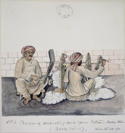 Due uomini che sgranano cotone, Bombay, c.1873 da Indian School