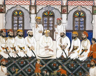 Un raja di Jaipur vestito per il culto nel durbar da Indian School
