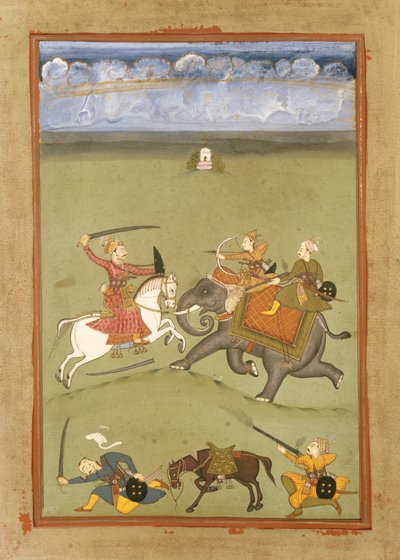 Un principe che combatte i suoi nemici su un elefante, c.1710 da Indian School