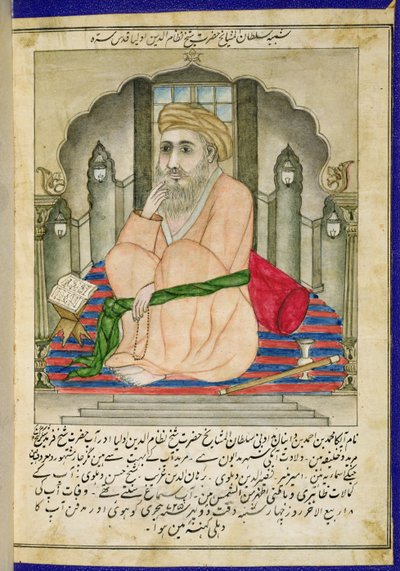 Un saggio sufi seduto in una nicchia, da un album di miniature in stile persiano con testo Deccan da Indian School