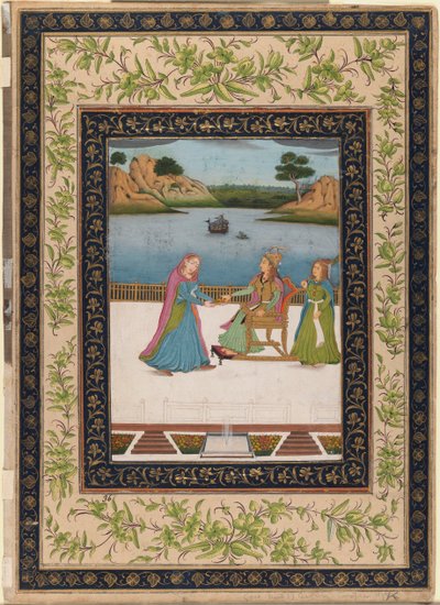 Una donna viene servita frutta su una terrazza, c.1770 da Indian School