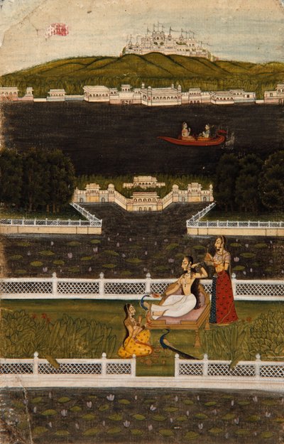Una bella donna su una terrazza sul lago da Indian School