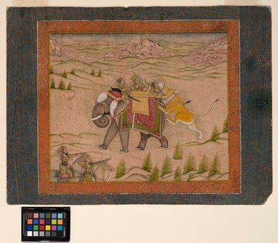 Un leone attacca un gruppo di caccia su un elefante, c.1810 da Indian School