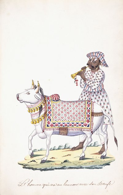Un uomo con il suo bue, c. 1825 da Indian School