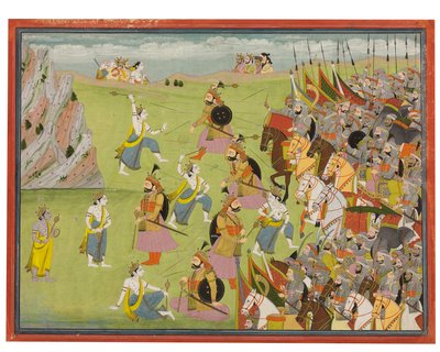 Un dipinto dal Mahabharata: Balabhadra che combatte Jarasandha, Kangra o Garhwal da Indian School