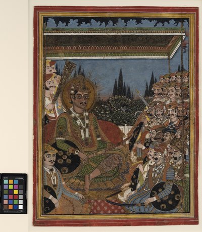 Un principe in darbar sotto un baldacchino, c.1880 da Indian School