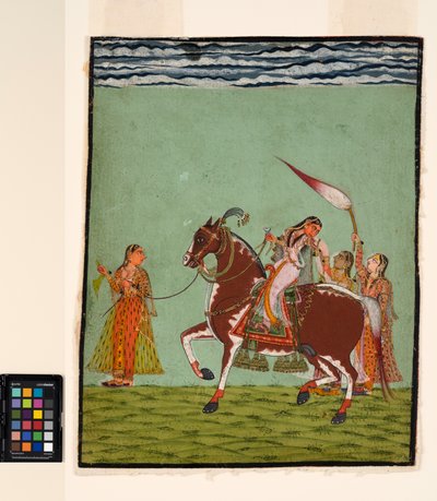 Una donna a cavallo con tre attendenti, c.1735 da Indian School