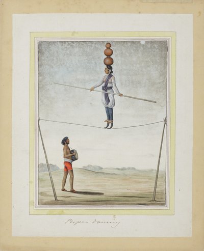 Acrobata su una fune, tamburino sotto, c.1820 da Indian School
