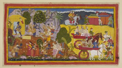 Add 15296 (1) f.126r, Nonostante le suppliche di suo fratello di tornare a governare Ayodhya, Rama rimane fermo nell