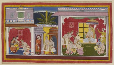 Nella sala del trono ad Ayodhya, il re Dasaratha è seduto con i suoi quattro figli, il suo ministro Sumantra e il suo sacerdote capo Vasistha. Yudhajit, fratello della regina Kaikeyi e zio materno di Bharata, è venuto a prendere Bharata per visitare da Indian School