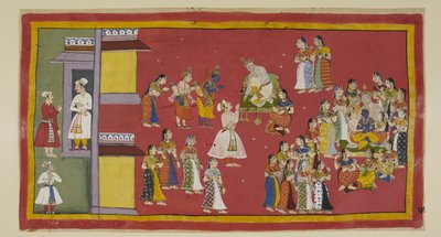 Dasaratha aveva precedentemente ordinato a Sumantra di convocare le sue regine e tutte le sue mogli, che ora circondano il re quando Sumantra porta gli esiliati a fare i loro saluti. Dasaratha cerca di persuadere Rama a non andare nella foresta. da Indian School