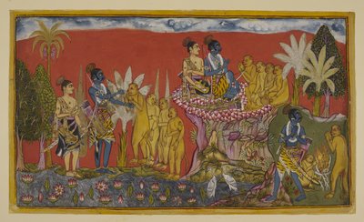 Hanuman ora porta Rama e Laksmana alla presenza di Sugriva sulla montagna. Rama e Sugriva si stringono la mano in segno del loro voto di amicizia, osservati da Laksmana e dalle altre scimmie; e poi, nello stesso spirito, i due camminano da Indian School