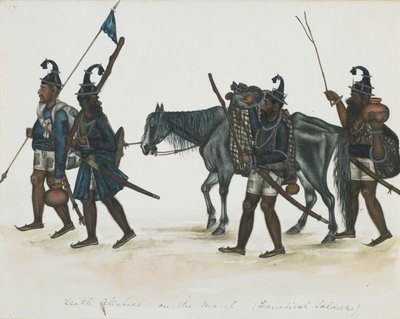 Sikh Akali in marcia, c.1850 (acquerello opaco su carta) da Indian School