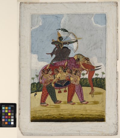 Un elefante, composito, formato da donne danzanti serve come montatura per un arciere, c.1825 da Indian School