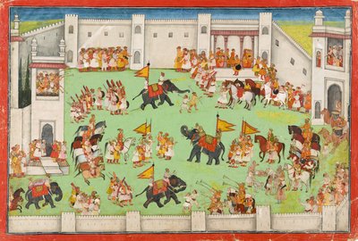 Arrivo dello sposo al palazzo, foglio da un Ramayana, c.1640-1650 da Indian School