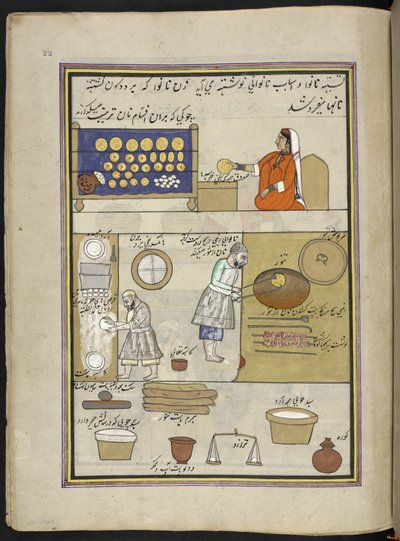 Fornaio, 86 disegni rilegati in un volume che raffigura mestieri e occupazioni in Kashmir, Artigiani al lavoro con i loro strumenti e attrezzature, da un artista del Kashmir, probabilmente a Srinagar, c.1850-60 da Indian School