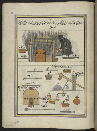 Fabbricante di braccialetti, 86 disegni rilegati in un volume che raffigura mestieri e occupazioni in Kashmir, artigiani al lavoro con i loro strumenti e attrezzature, da un artista del Kashmir, probabilmente a Srinagar, c.1850-60 da Indian School