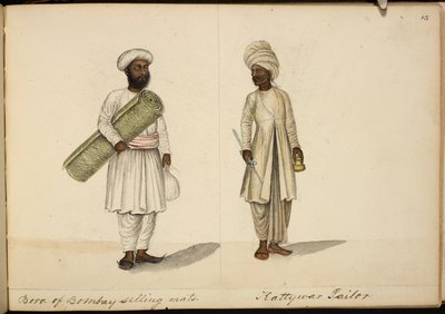 Venditore di stuoie Bohori; sarto di Kathiawar da Indian School