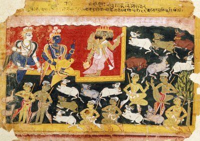 Brahma che Rende Omaggio a Krishna come Incarnazione di Vishnu da Indian School