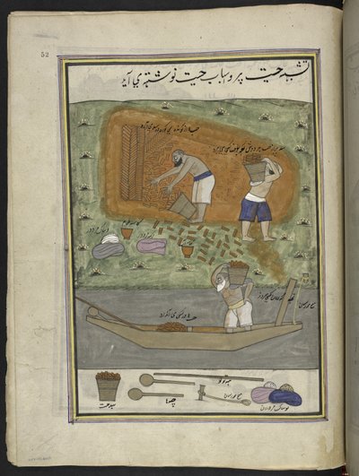 Produttori di mattoni con forno e barca per il trasporto dei mattoni da Indian School