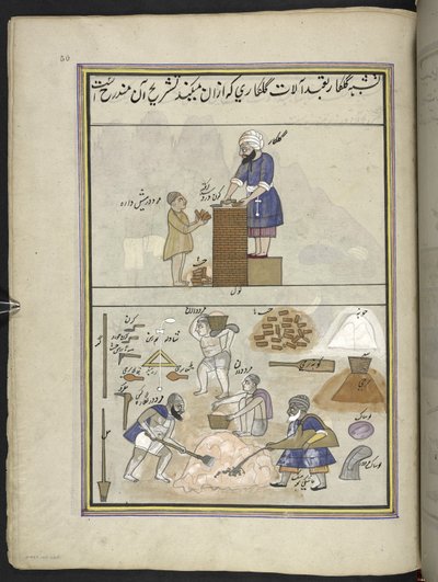 Muratori, 86 disegni rilegati in un volume che raffigura mestieri e occupazioni in Kashmir, Artigiani mostrati al lavoro con i loro strumenti e attrezzature, di un artista del Kashmir, probabilmente a Srinagar, c.1850-60 da Indian School
