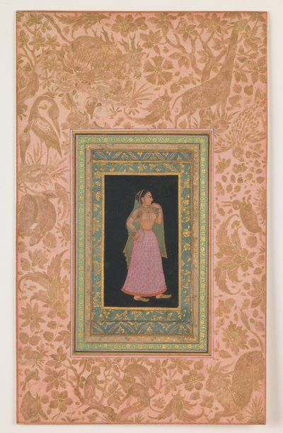 Dama di corte, dinastia Mughal, regno di Aurangzeb, 1660-1700 circa (inchiostro e acquerello su carta) da Indian School