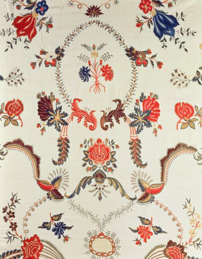 (dettaglio) di tessuto ricamato, realizzato per il mercato europeo, c.1725-50 da Indian School