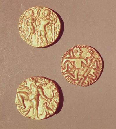 Dinar di Kumargupta I (425-454) Chandragupta I (320-335) e Sri Rajray (oro) da Indian School