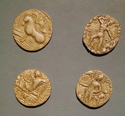 Dinar di Samudragupta (335-375) Kumaragupta I (415-454) e Chandragupta I (320-335) (oro) da Indian School