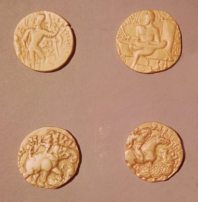 Dinar di Samudragupta (335-375) e Kumargupta I (415-454) (oro) da Indian School
