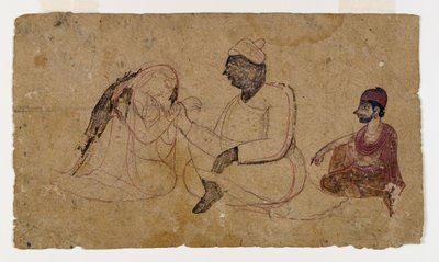 Disegno di tre figure sedute, c.1750 da Indian School