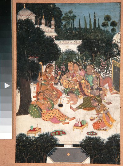Otto donne e un bambino su una terrazza del palazzo da Indian School