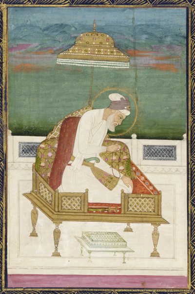 Imperatore Aurangzeb; retro: pannello calligrafico, foglio di album staccato con pittura, 1619 da Indian School