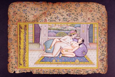Scena erotica in un lussuoso boudoir, miniatura rajasthani da Indian School