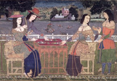 Europei che si rinfrescano su un balcone, Mughal, forse Deccan da Indian School