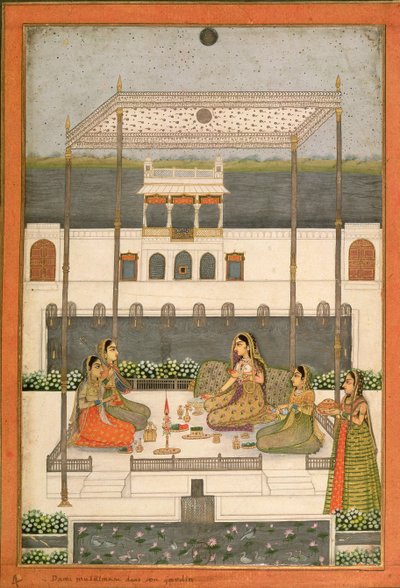 Festa serale nel giardino di un palazzo Mughal, Lucknow o Murshidabad, Bengala Occidentale, 1760 da Indian School