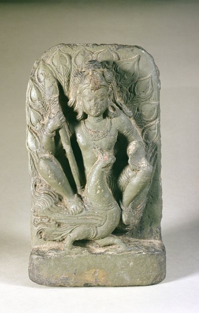 Figura di Skanda con il suo pavone, Punjab Hills da Indian School