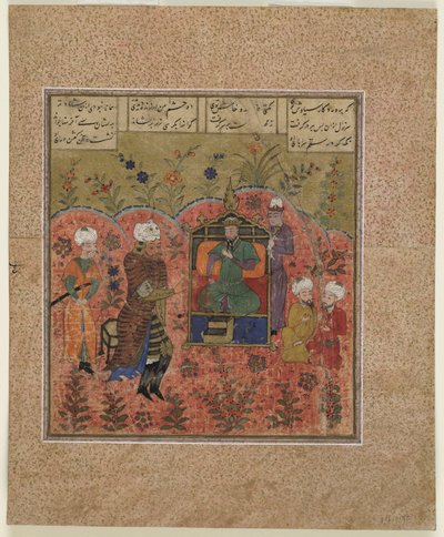 Foglio da uno Shahnama (Libro dei Re) di Firdawsi; Rustam davanti a Kay Kaus da Indian School