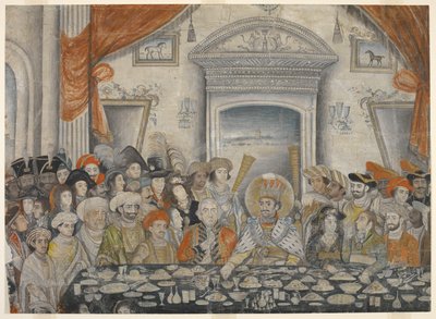 Ghazi-al-din Haidar (Nawab e, dopo il 1819, Re di Oudh 1814-27) intrattiene Lord e Lady Moira a un banchetto nel suo palazzo, c.1820-22 da Indian School