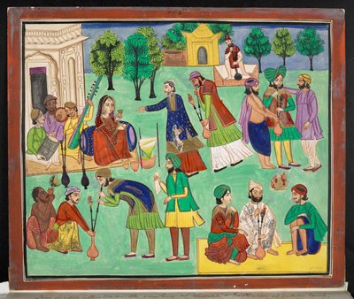 Gouache di un artista di Amritsar che raffigura il fumo di Charras, un tipo di canapa indiana importata nel nord dell