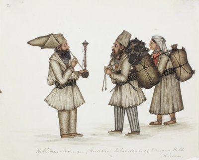 Uomini e donne delle colline (Guddies) abitanti delle colline di Kangra, Hindoos, c.1840 da Indian School