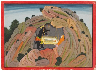 Illustrazione al Bhagavata Purana: Jambavan dà il gioiello Symantaka a sua figlia per giocare, c.1760-65 da Indian School
