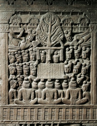 Arte indiana, induismo: bassorilievo che rappresenta spiriti Yaksha, II secolo a.C. Kolkata, Museo Indiano da Indian School