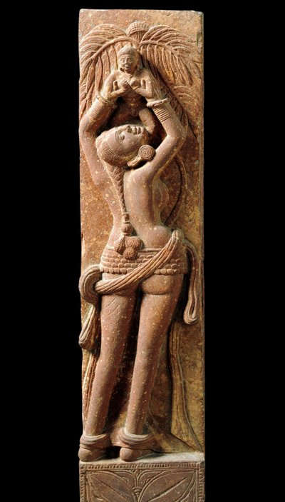 Arte indiana: rilievo che rappresenta una madre e il suo bambino. Periodo Kushan, I secolo - Nuova Delhi, museo nazionale da Indian School