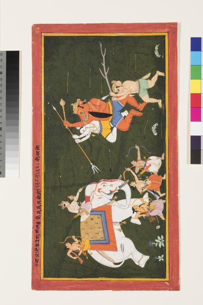 Indra combatte il demone Vritrasura, 1680-1700 da Indian School
