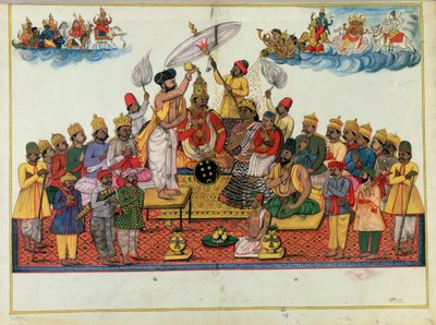 Indra, re degli dei, unto con soma da Indian School