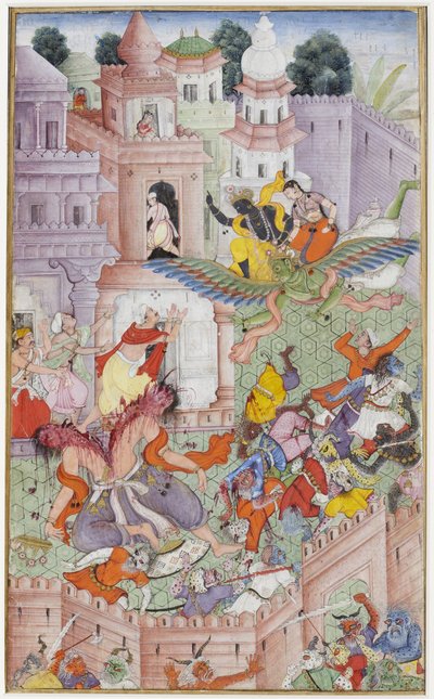 Krishna uccide il demone Narakasura con il suo disco da Indian School