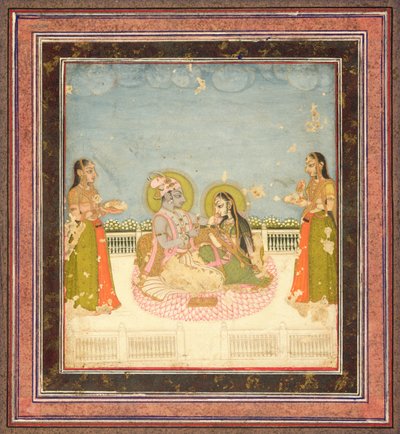 Krishna e Radha seduti su una terrazza, c.1760-75 da Indian School