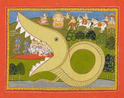 Krishna e i pastori entrano nella bocca di Agasura da Indian School