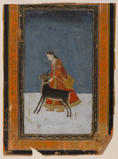 Signora con un cervo nero, c.1750 da Indian School
